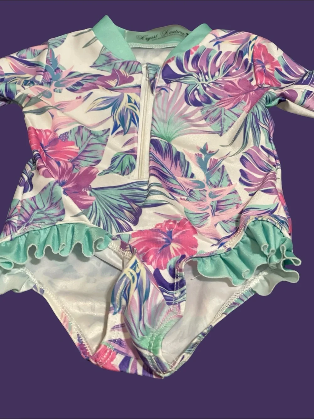 Kryssi Kouture Tropical Ruffle Rash Guard Swimsuit 12-24M